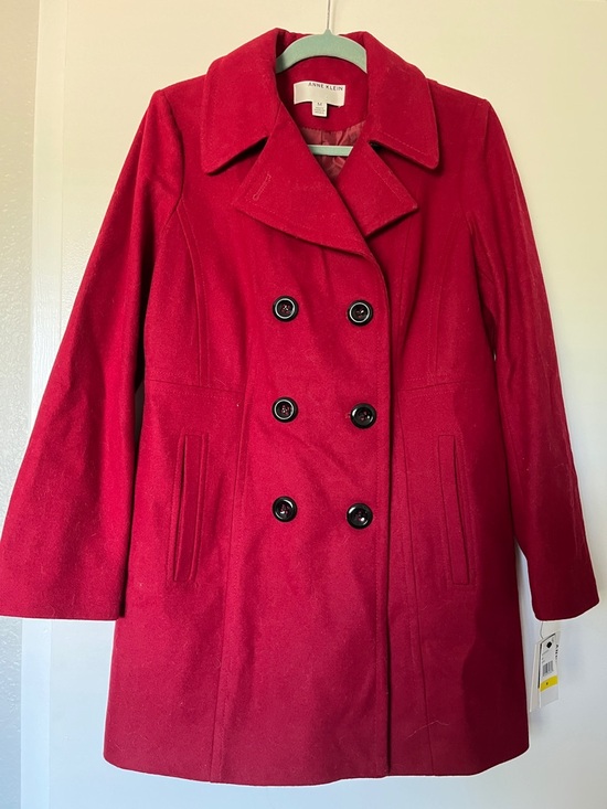 Anne Klein Jackets & Blazers - Anne Klein Red Double-Breasted Wool Peacoat